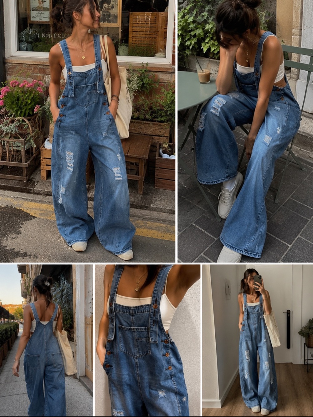 Oversized Distressed Denim Overalls Wide Leg Baggy Cottagecore Grunge Size Large